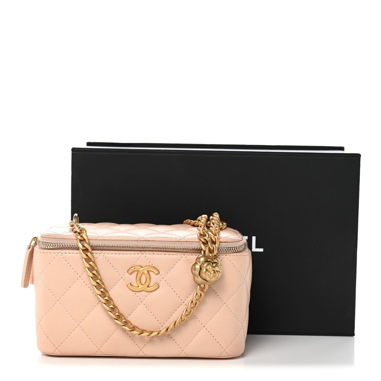 Lambskin Quilted Sweet Camellia Small Vanity Case With Chain Pink