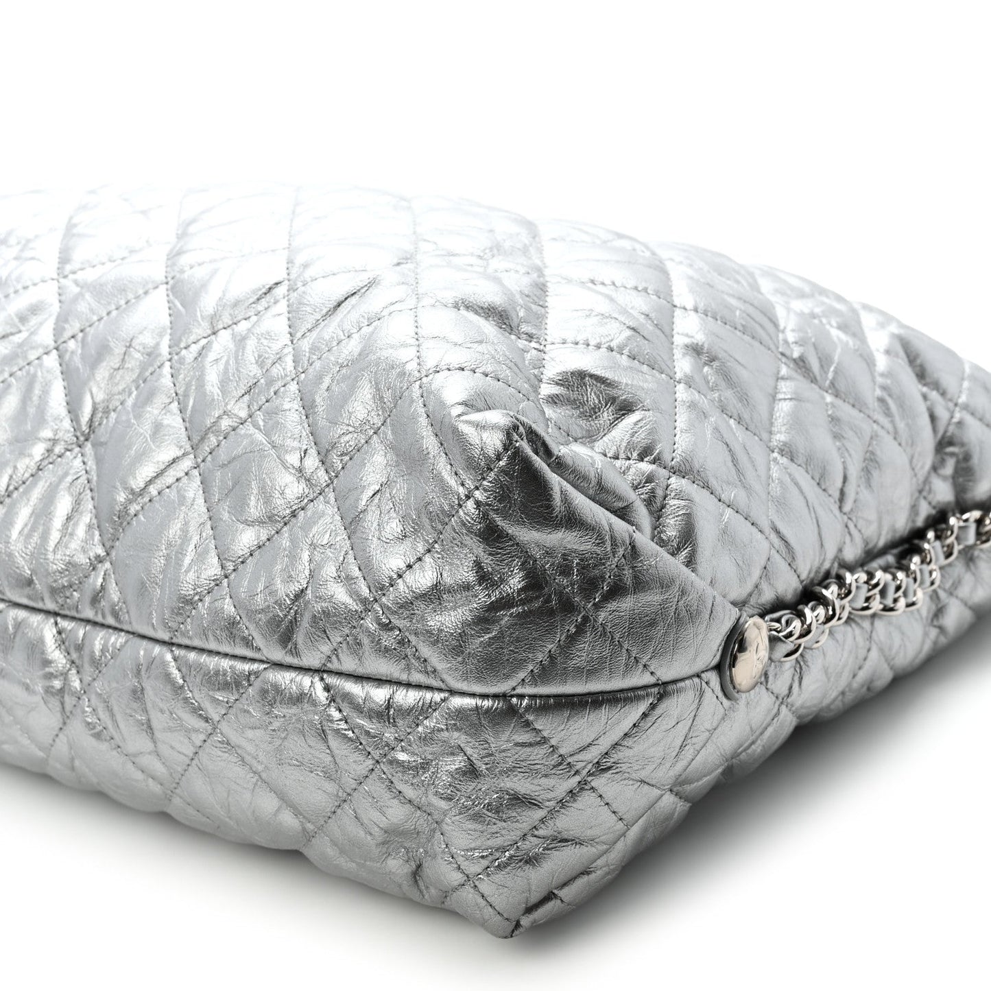 Metallic Crackled Calfskin Quilted Large Big Bang Hobo Silver
