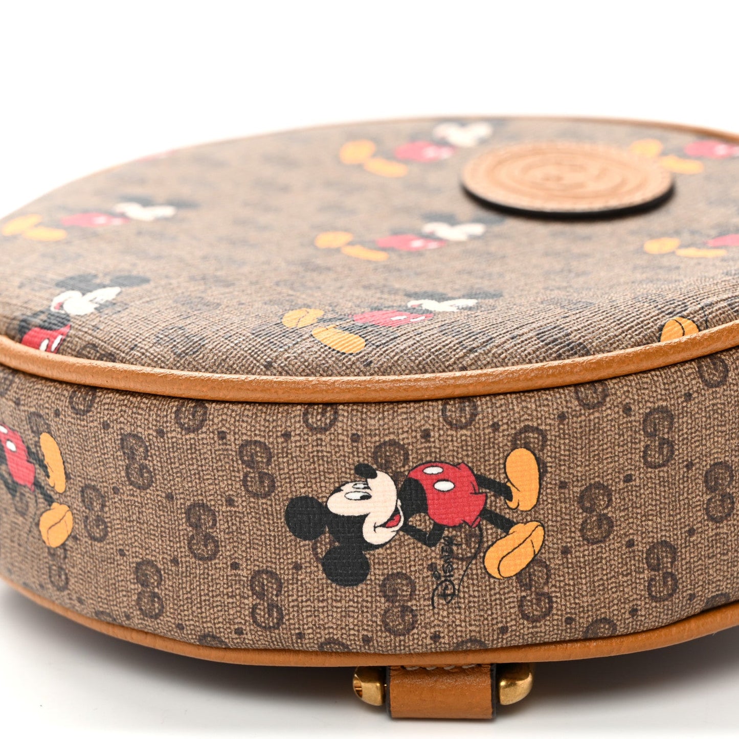 X DISNEY Mini Vintage GG Supreme Monogram Mickey Mouse Round Backpack Beige Vintage Sun Oil