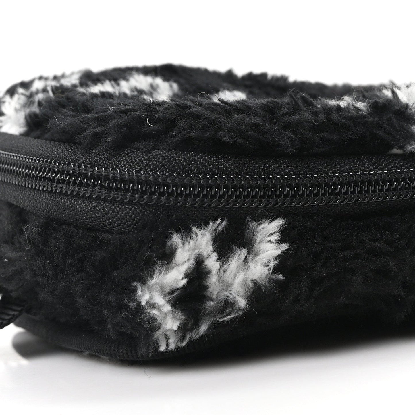 Faux Fur Diagonal Logo Explorer Crossbody Pouch Black White
