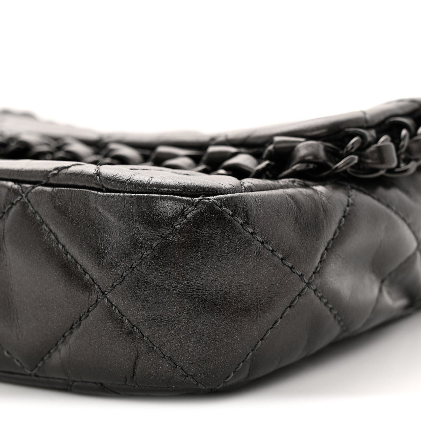 Metallic Calfskin Quilted Chain All Over Flap Bag Grey
