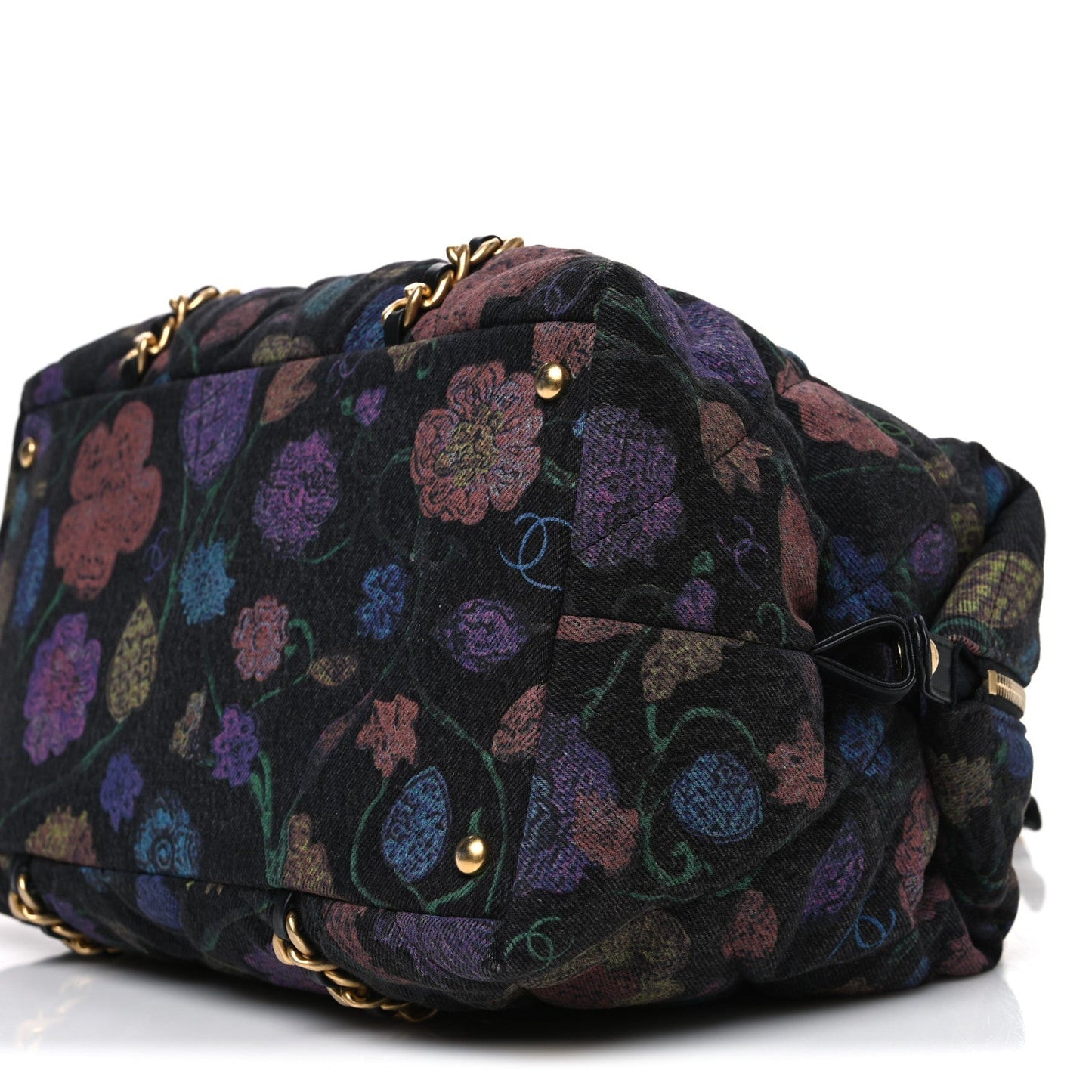 Denim Printed Destination Chenonceau Shoulder Bag Charcoal Multicolor