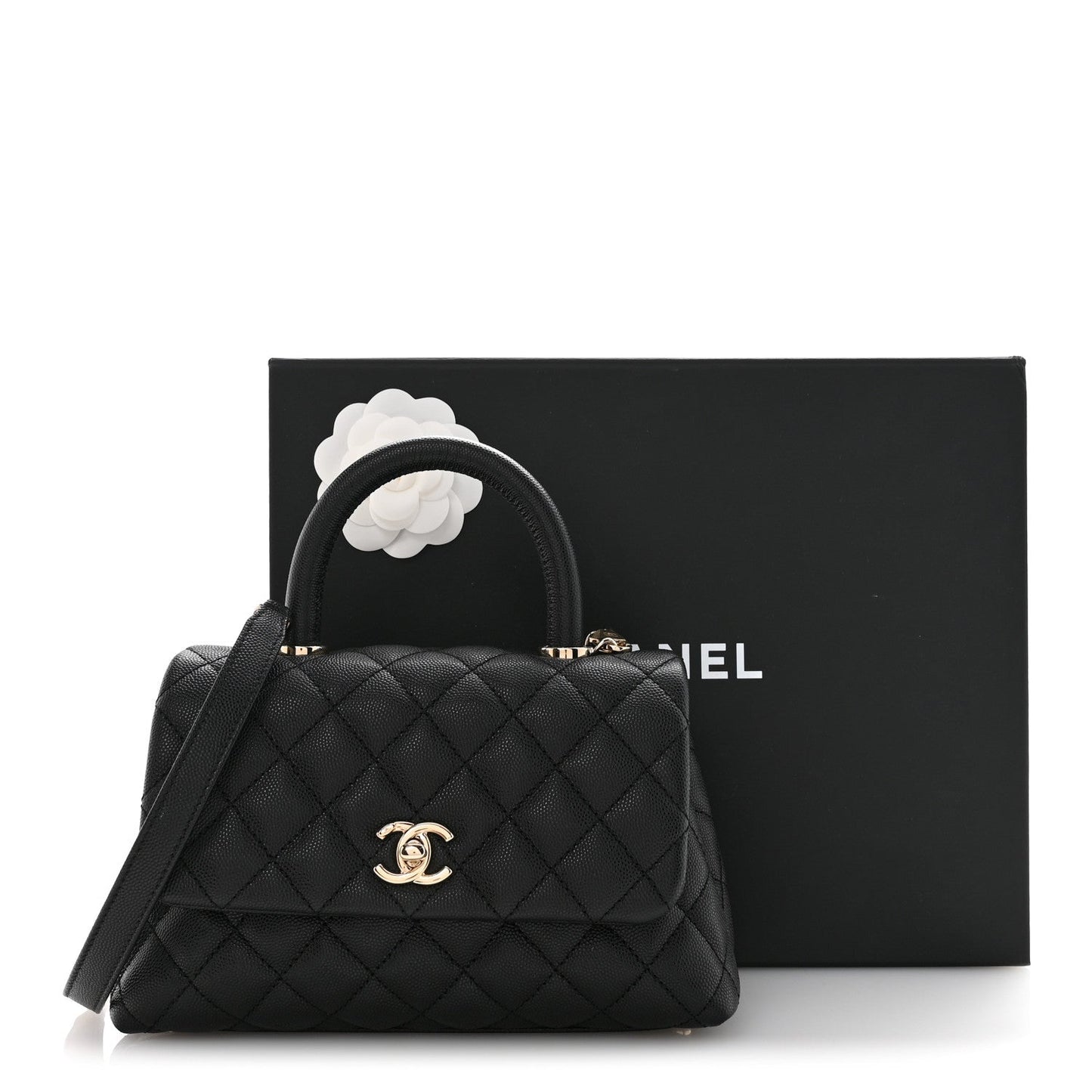 Caviar Quilted Mini Coco Handle Flap Black