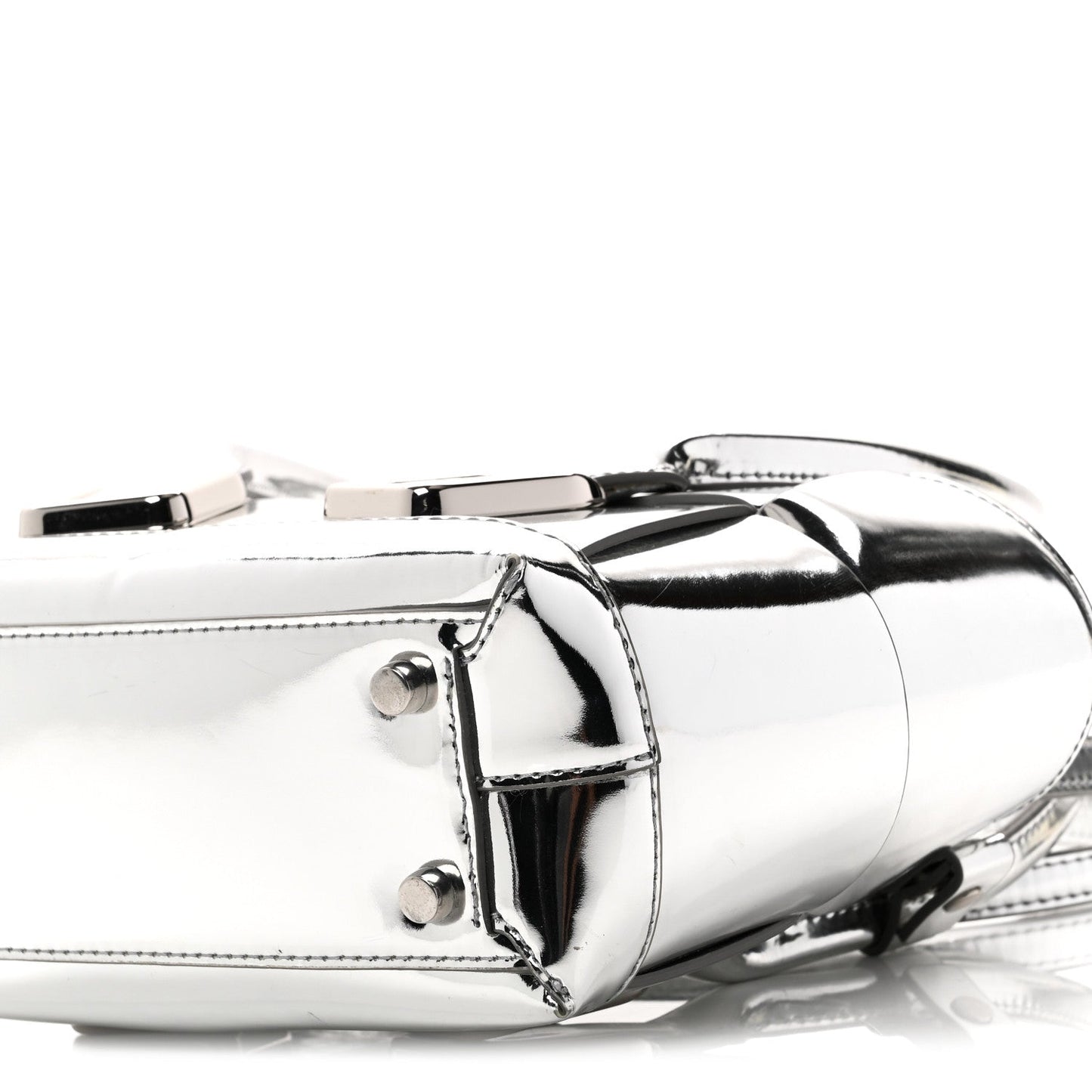 Mirror Laminated Nappa Maxi Intrecciato Mini Arco Silver