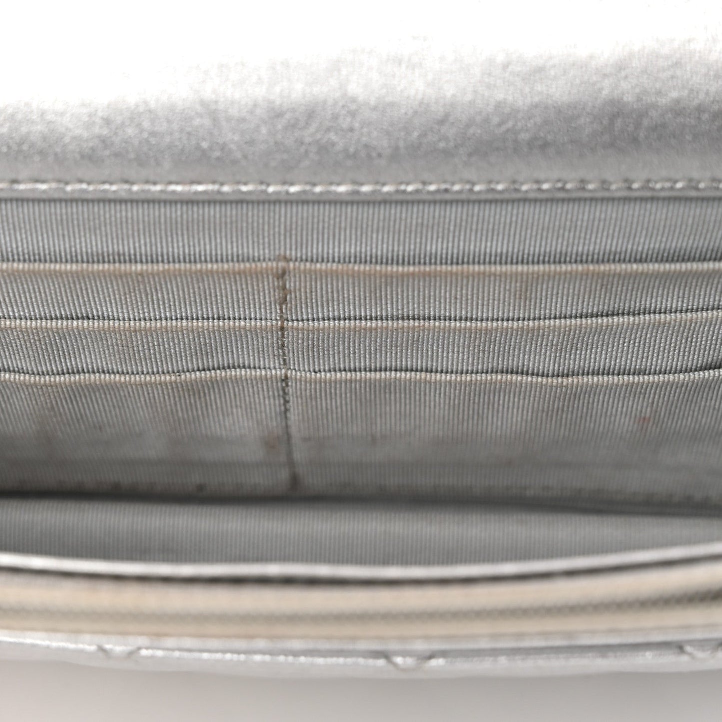 Metallic Lambskin Quilted Wallet On Chain WOC Silver
