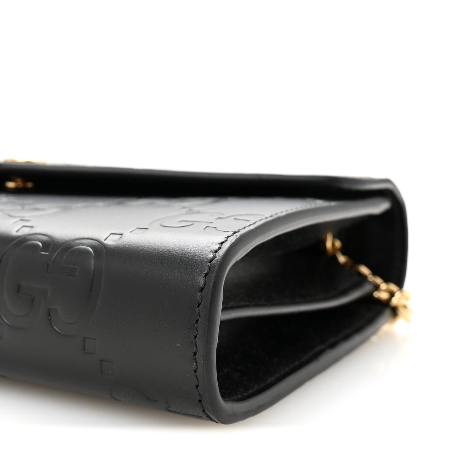 Calfskin GG Debossed Chain Wallet Black