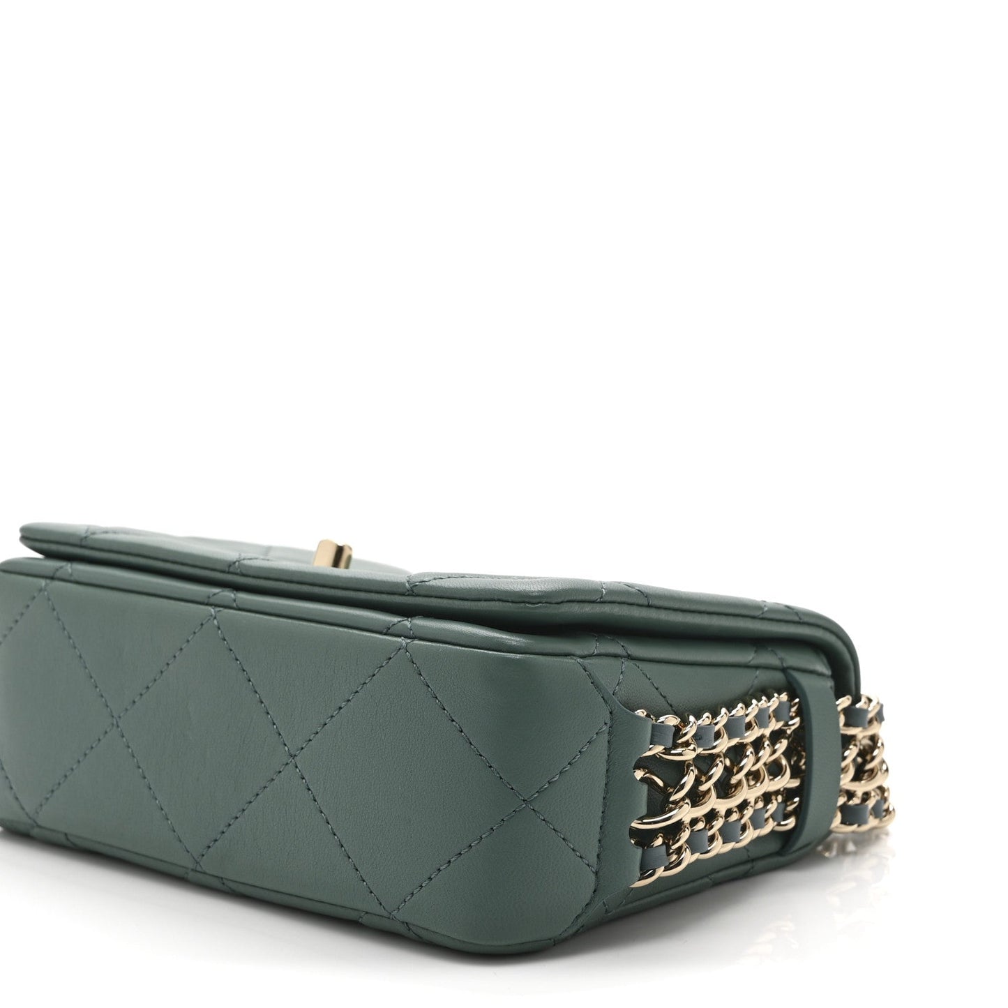 Lambskin Quilted Mini Chain Rows Flap Green