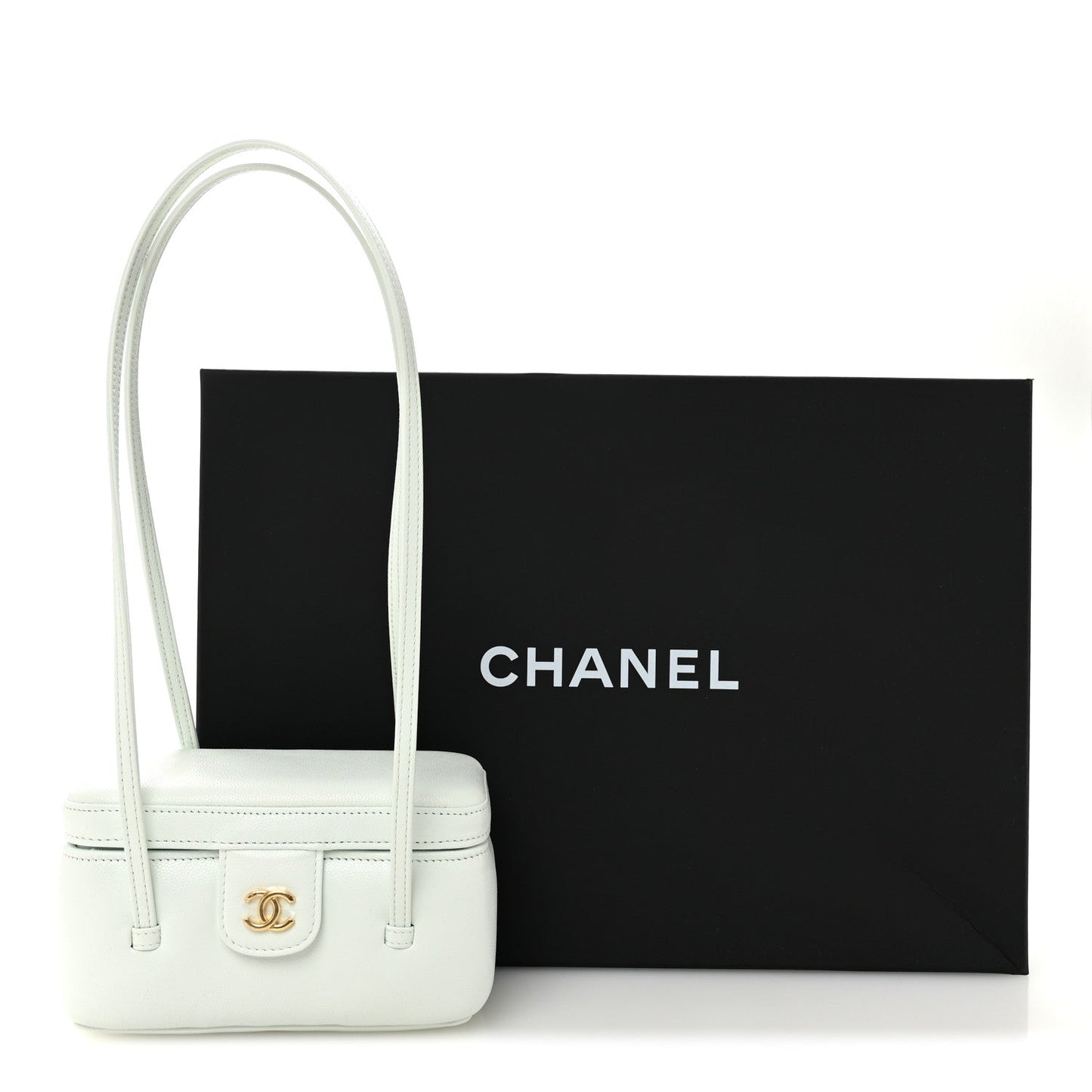 Shiny Caviar Preppy Coco Long Vanity With Strap Light Blue