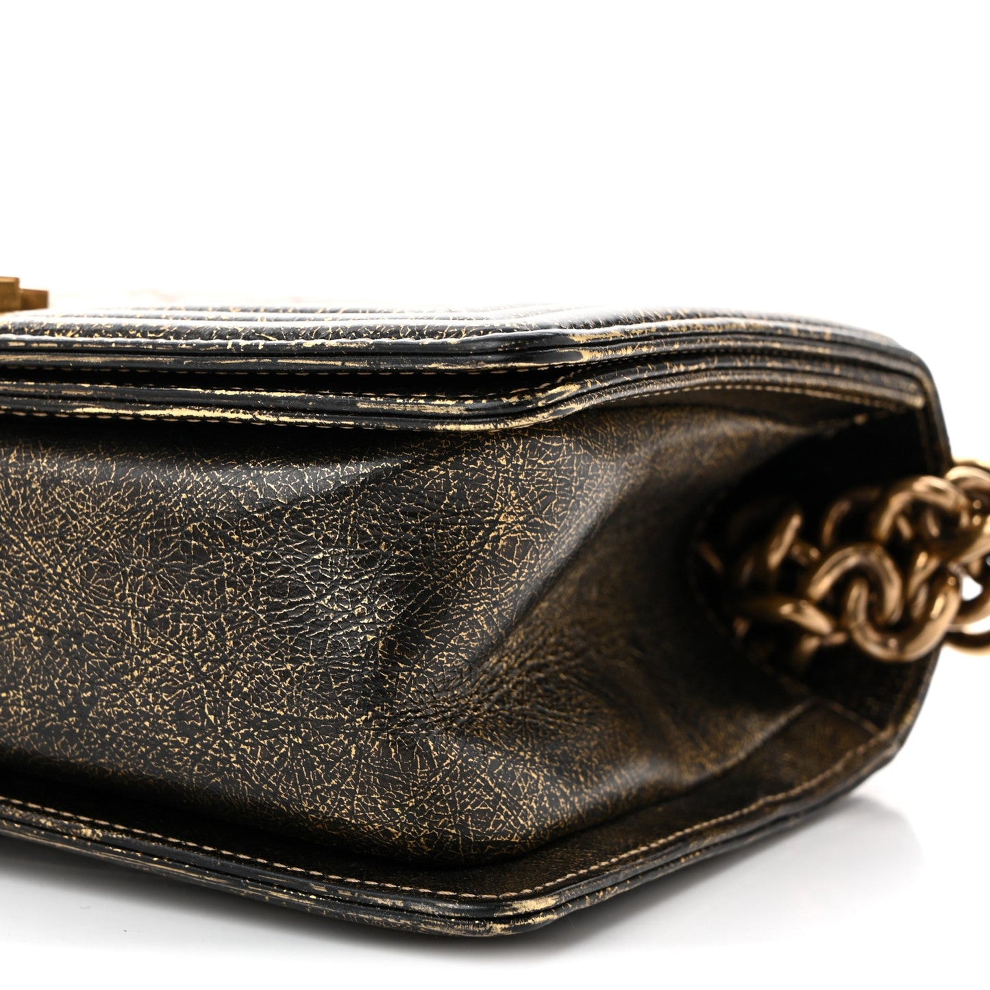 Cracked Metallic Calfskin Quilted Medium Boy Flap Gold