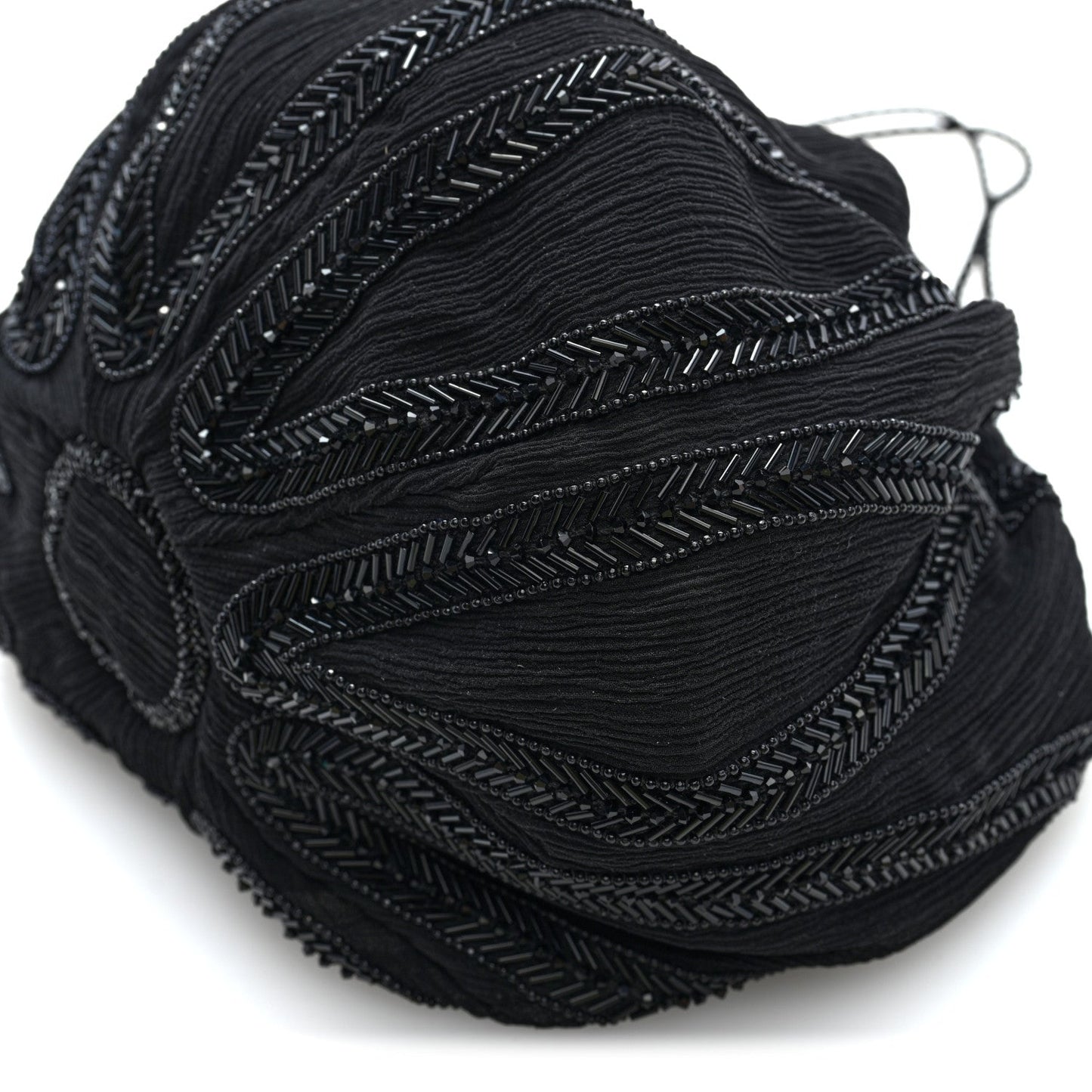 Chiffon Silk Crepe Beaded Pochon Broderie Bag Black