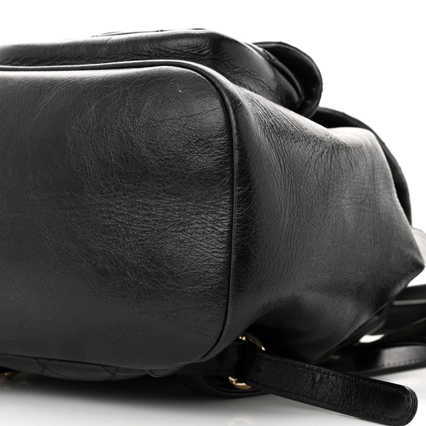 Glazed Aged Calfskin Quilted Small Duma Drawstring Backpack Black
