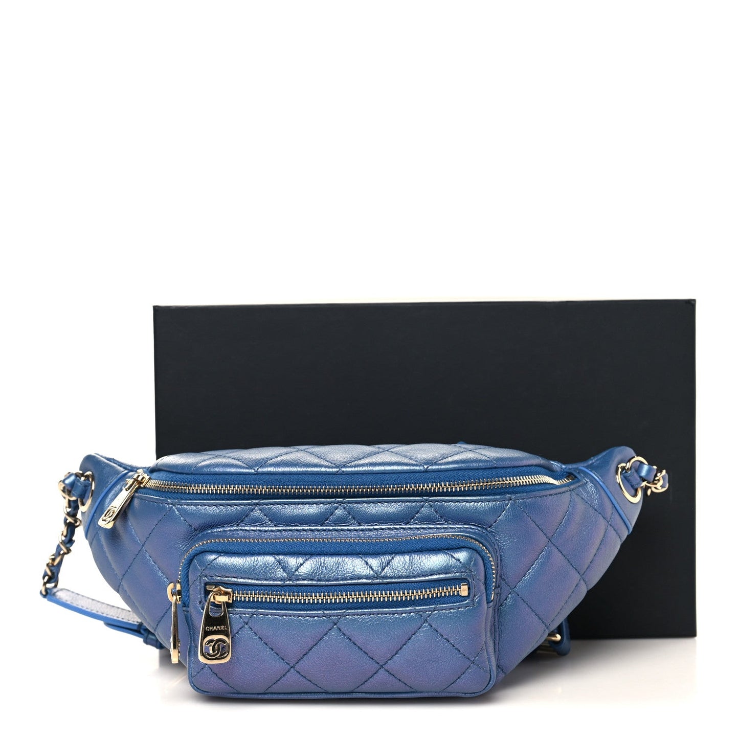 Iridescent Calfskin Quilted All About Waist Belt Bag Dark Blue