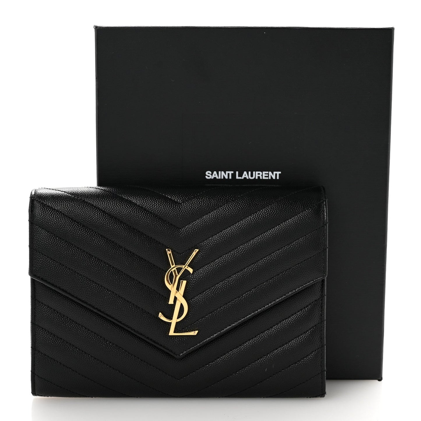Grain De Poudre Matelasse Chevron Monogram Envelope Clutch Black