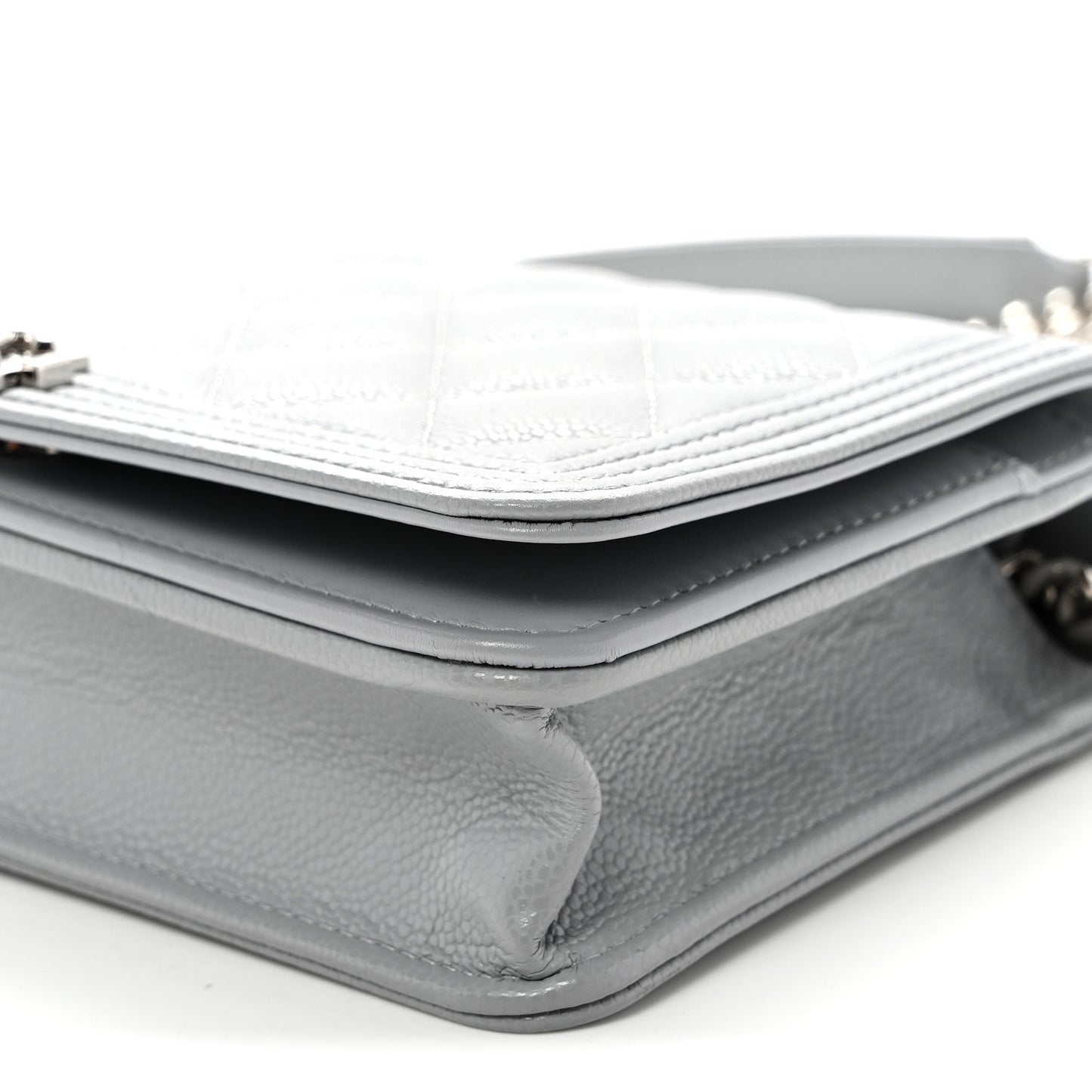 Caviar Quilted Boy Wallet On Chain WOC Grey