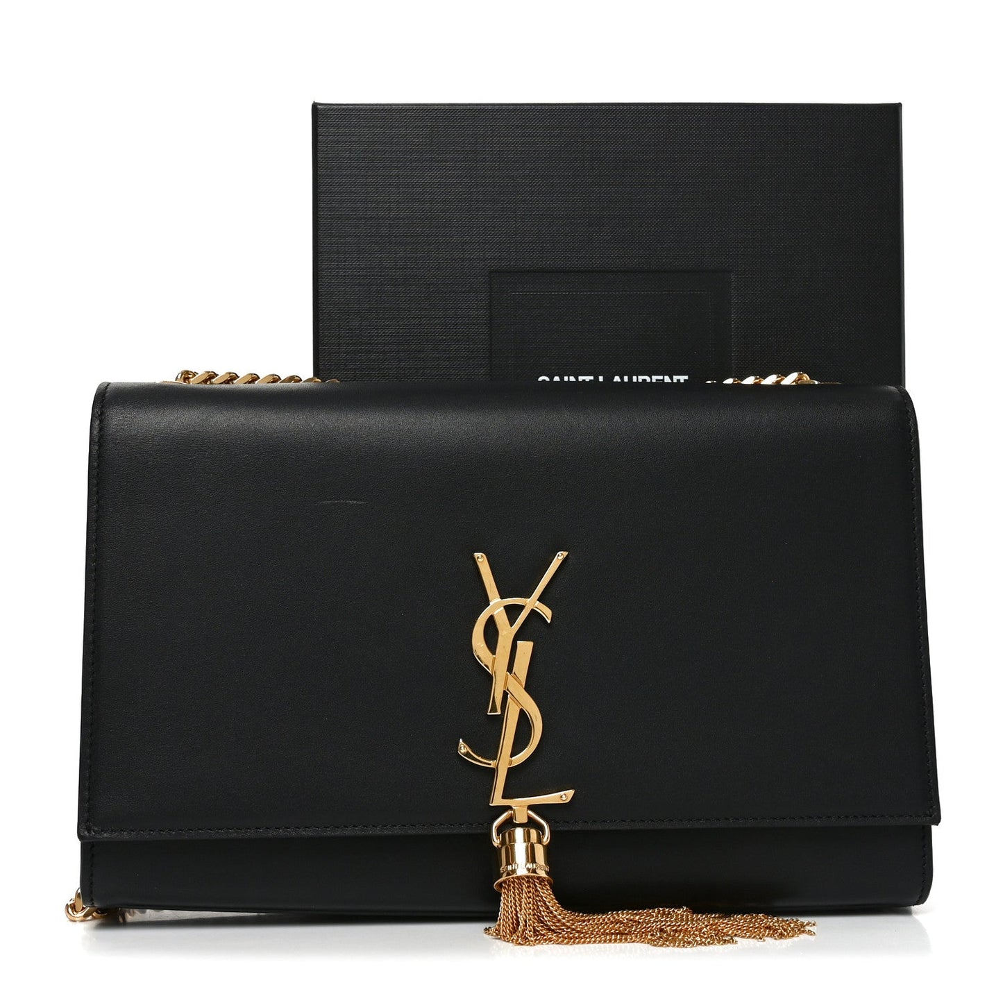 Smooth Calfskin Medium Classic Monogram Kate Tassel Satchel Black