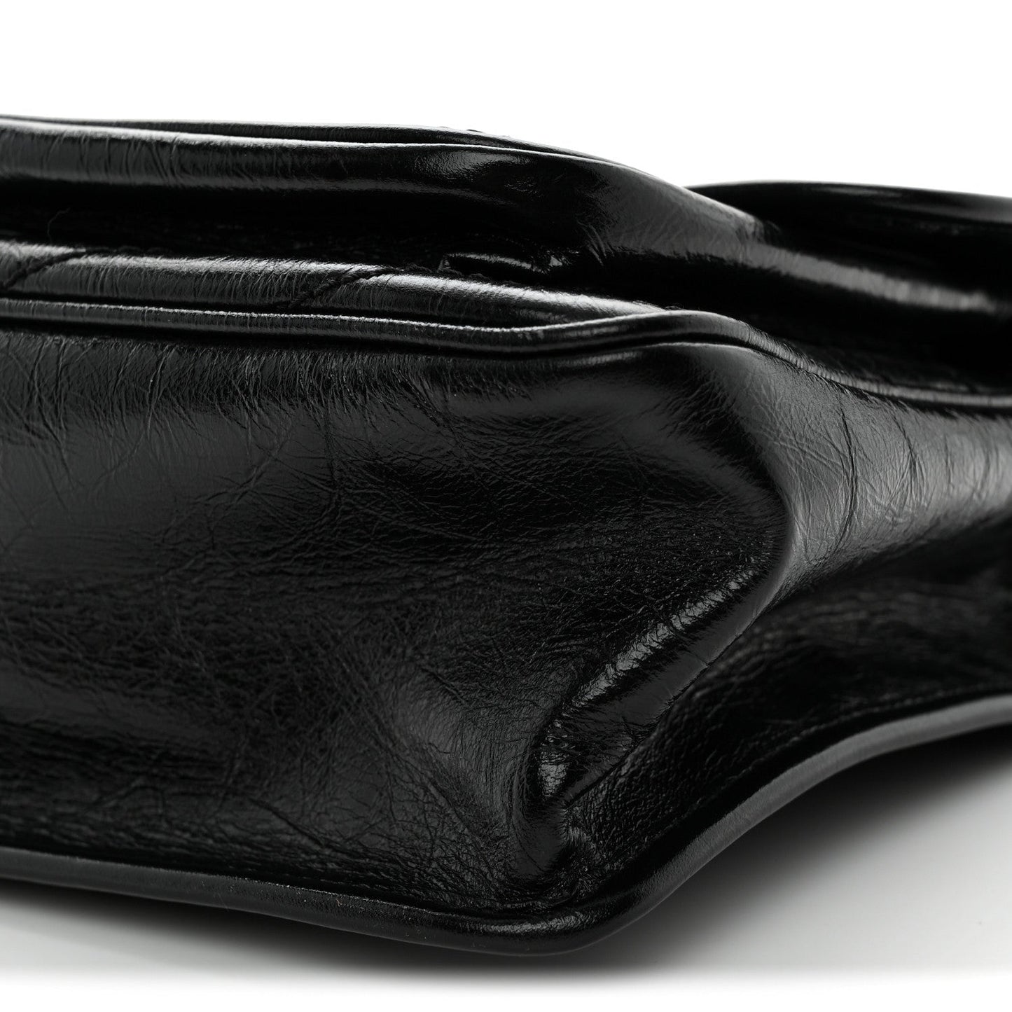 Crinkled Calfskin Matelasse Monogram Medium Niki Chain Satchel Black