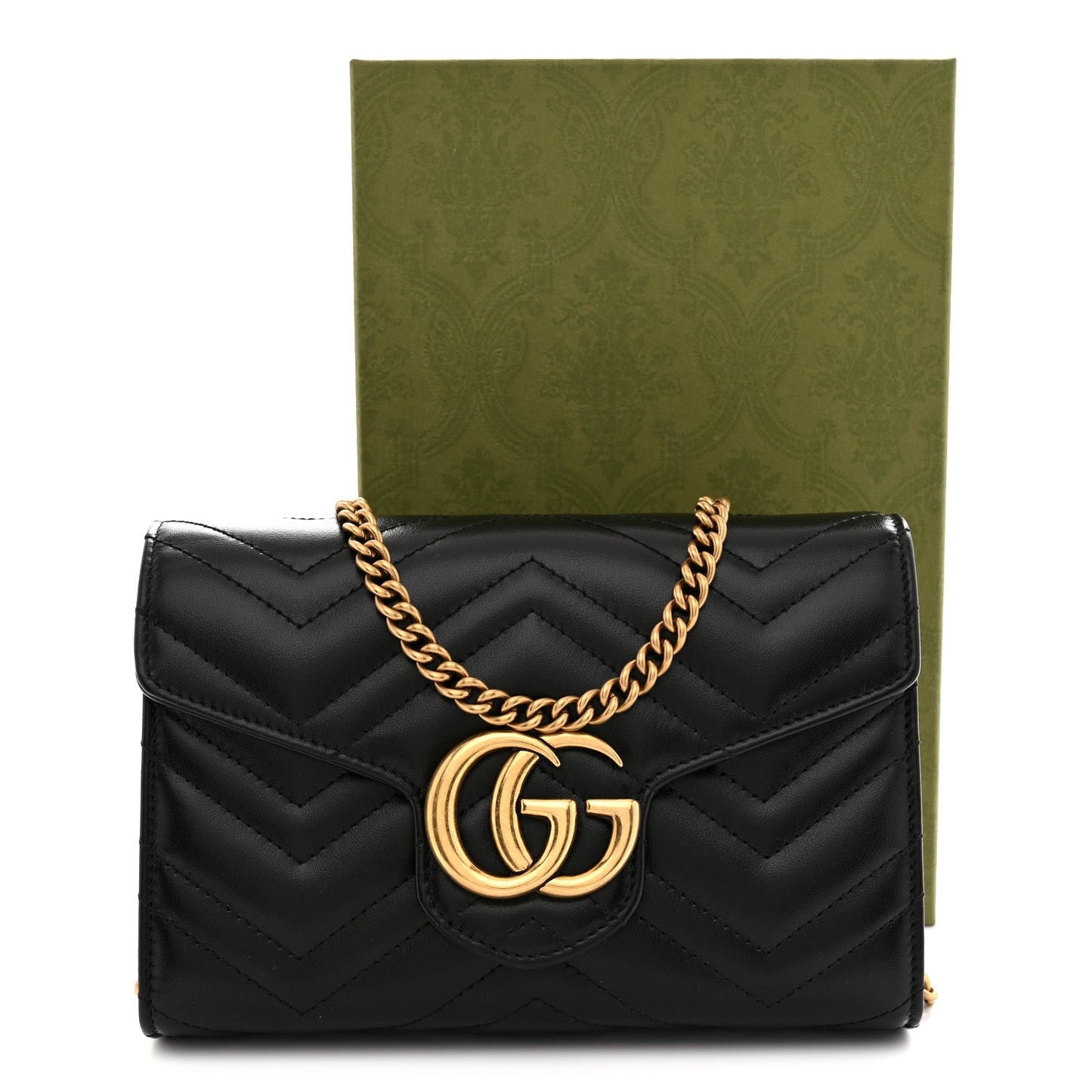 Calfskin Matelasse GG Marmont Chain Wallet Black