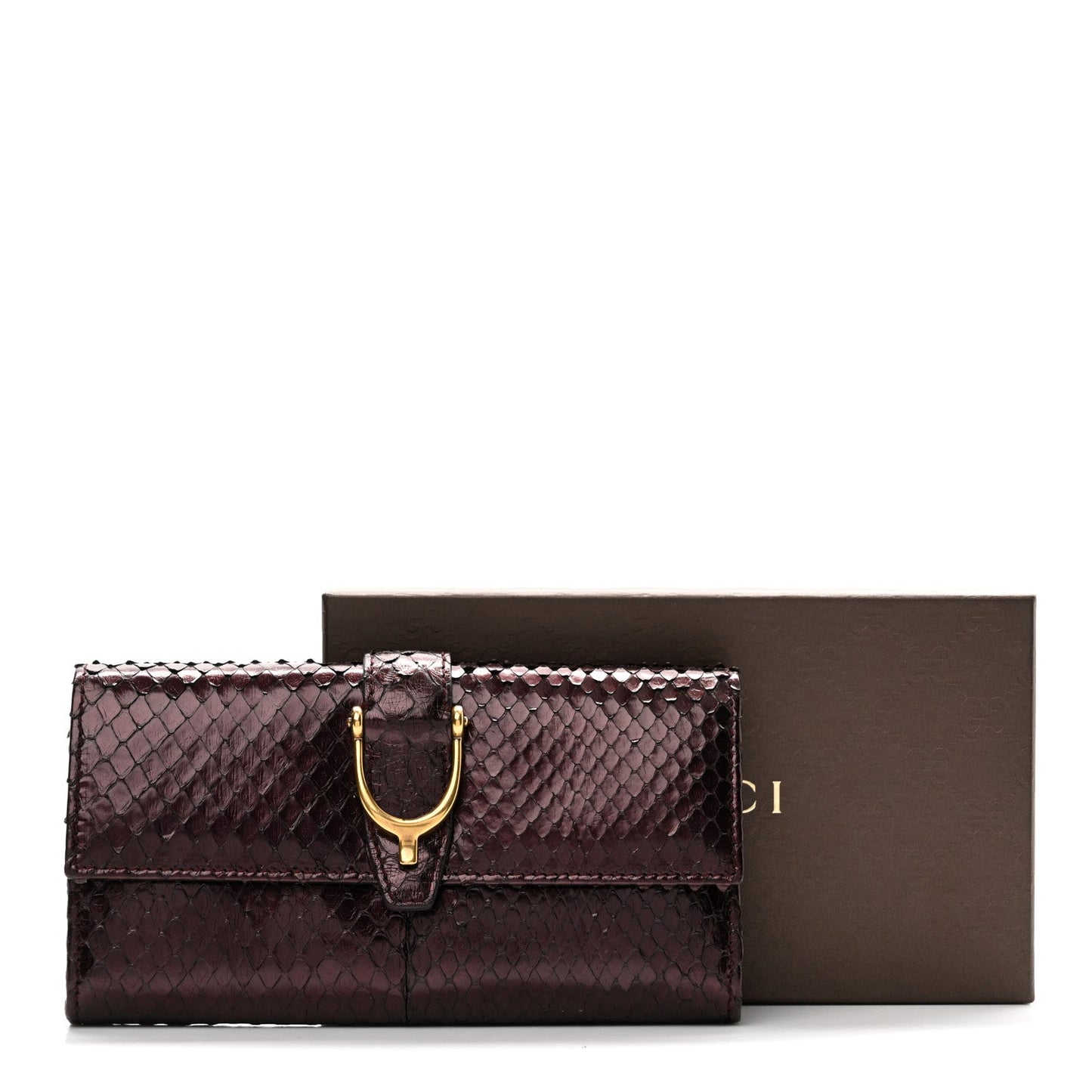Metallic Snakeskin Soft Stirrup Wallet Brown