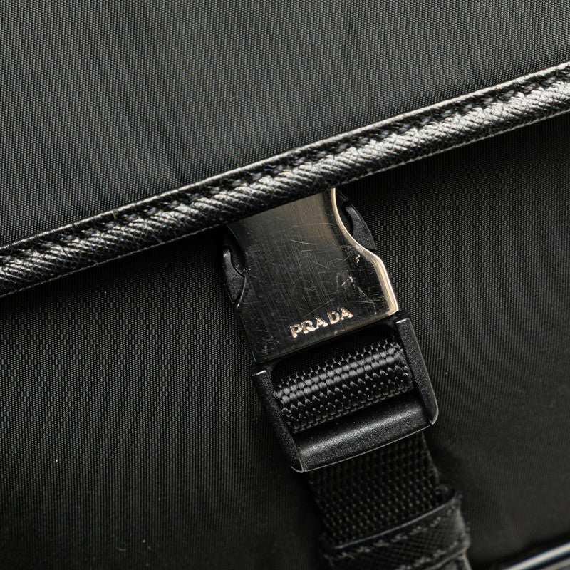 Prada Triangle Logo Plate Nylon Leather Shoulder Bag