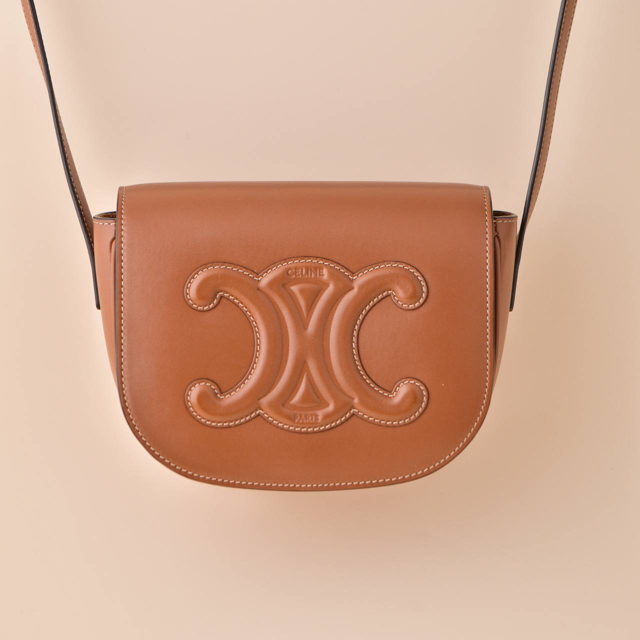 Céline Folco Cuir Triomphe Calfskin Tan Shoulder Bag