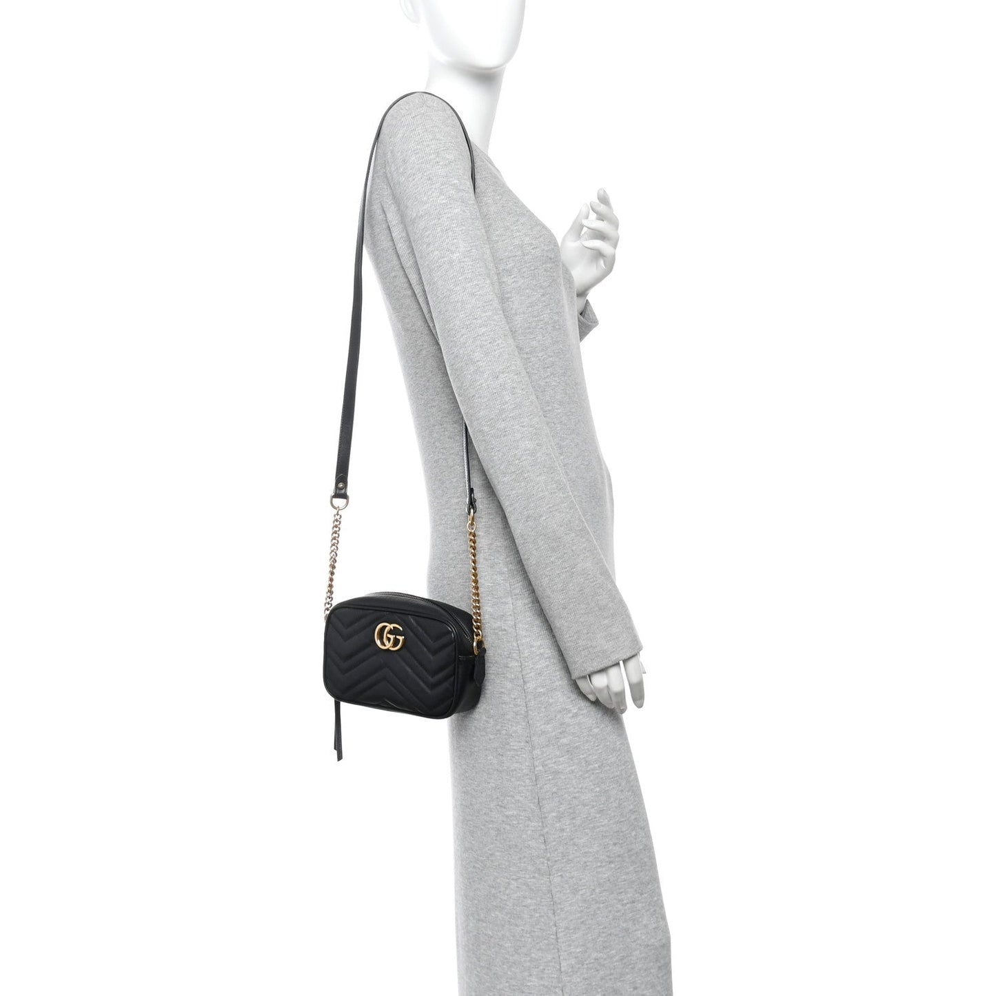 Calfskin Matelasse Mini GG Marmont Chain Shoulder Bag Black