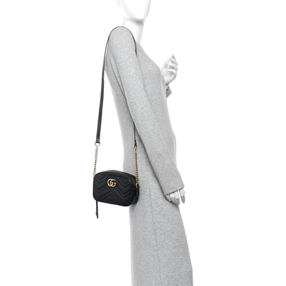 Calfskin Matelasse Mini GG Marmont Chain Shoulder Bag Black