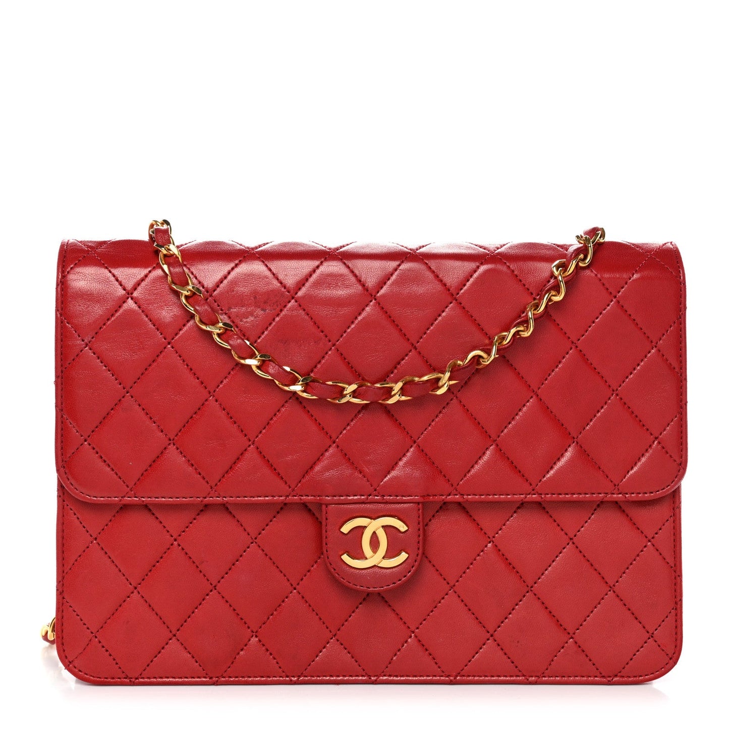 Lambskin Quilted Medium Single Flap Red