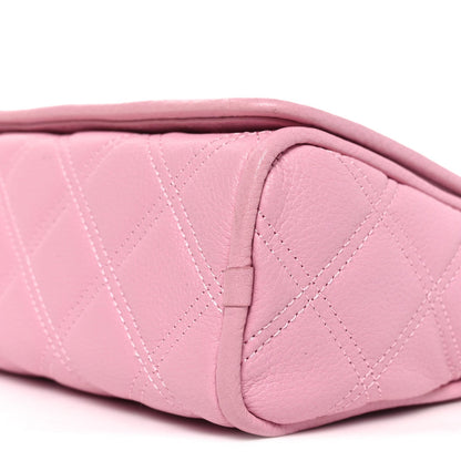 Grained Calfskin Quilted Double Stitched Small The Status Shoulder Bag Pink