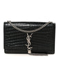 Calfskin Crocodile Embossed Medium Classic Monogram Kate Tassel Satchel Black