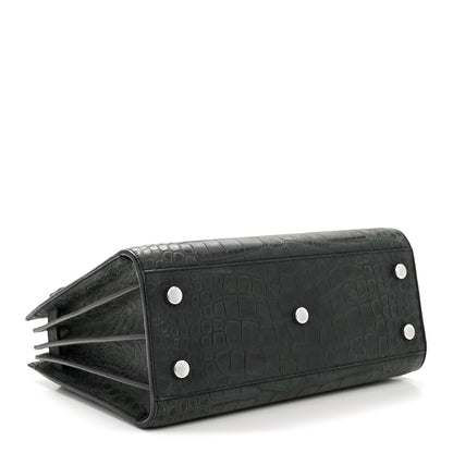 Calfskin Crocodile Embossed Baby Sac de Jour Dusty Black