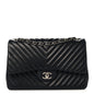 Lambskin Chevron Quilted Jumbo Double Flap Black