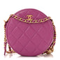 Lambskin Quilted Round Pearl Crush Clutch With Chain Purple