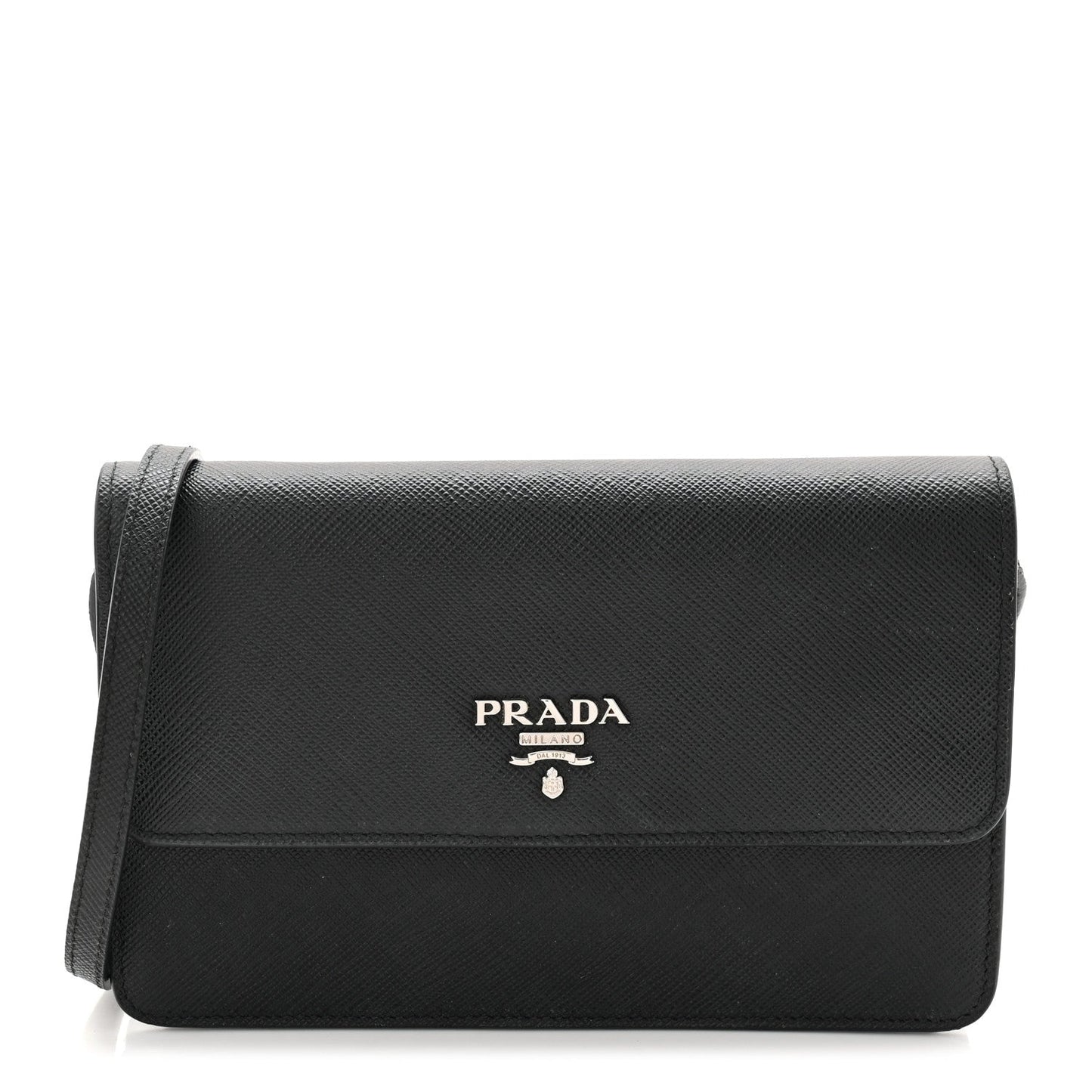 Saffiano Metal Flap Wallet With Strap Black