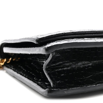 Calfskin Crocodile Embossed Kate Monogram Tassel Chain Wallet Black