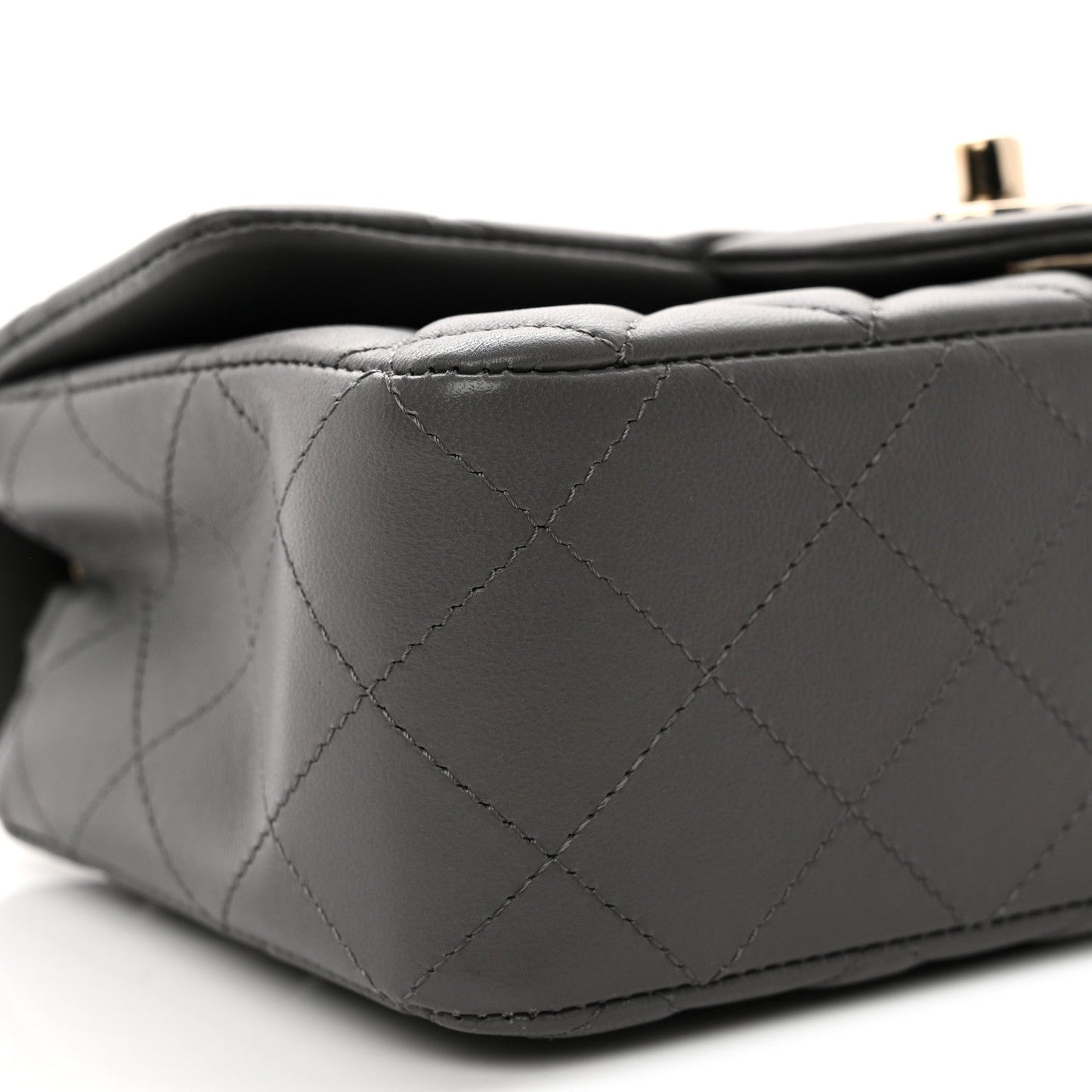 Lambskin Quilted Mini Rectangular Flap Dark Grey