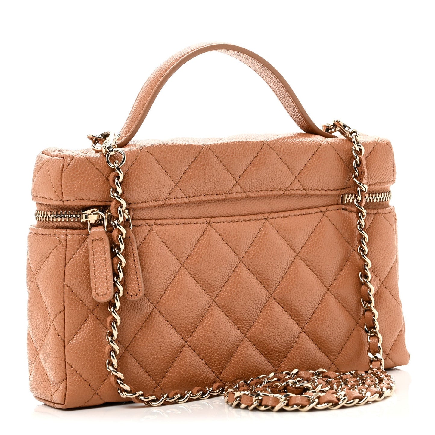 Caviar Quilted Top Handle Slim Vanity With Chain Brown
