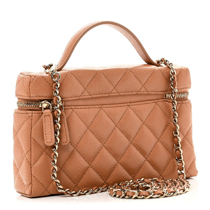 Caviar Quilted Top Handle Slim Vanity With Chain Brown