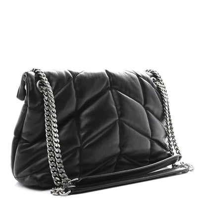 Lambskin Quilted Small Loulou Puffer Monogram Chain Satchel Black