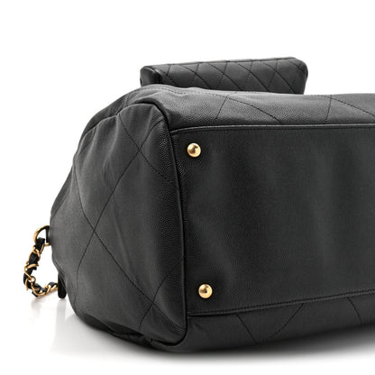 Grained Calfskin Lambskin Quilted Large Bowling Bag Black