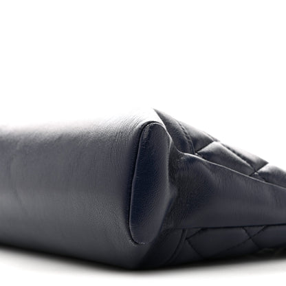 Shiny Crumpled Calfskin Quilted Mini 31 Shopping Bag Navy Blue