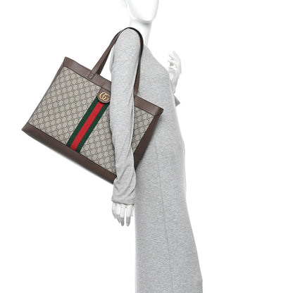 GG Supreme Monogram Web Ophidia Tote Brown