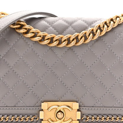 Caviar Quilted Chain Around Medium Boy Flap Grey
