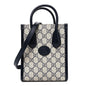 GG Supreme Monogram Textured Dollar Calfskin Mini Retro Interlocking G Tote Bag Beige Blue