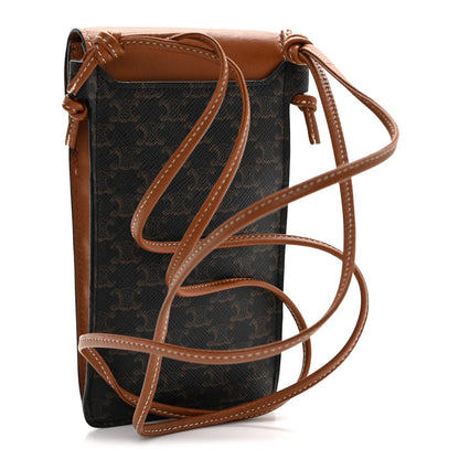 Triomphe Canvas Lambskin Phone Pouch With Flap Tan
