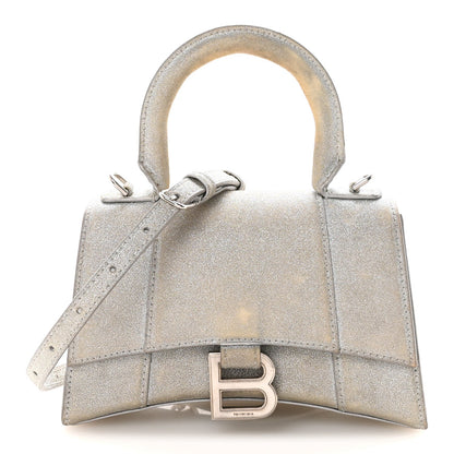 Glitter Fabric Hourglass Top Handle Bag XS Grey