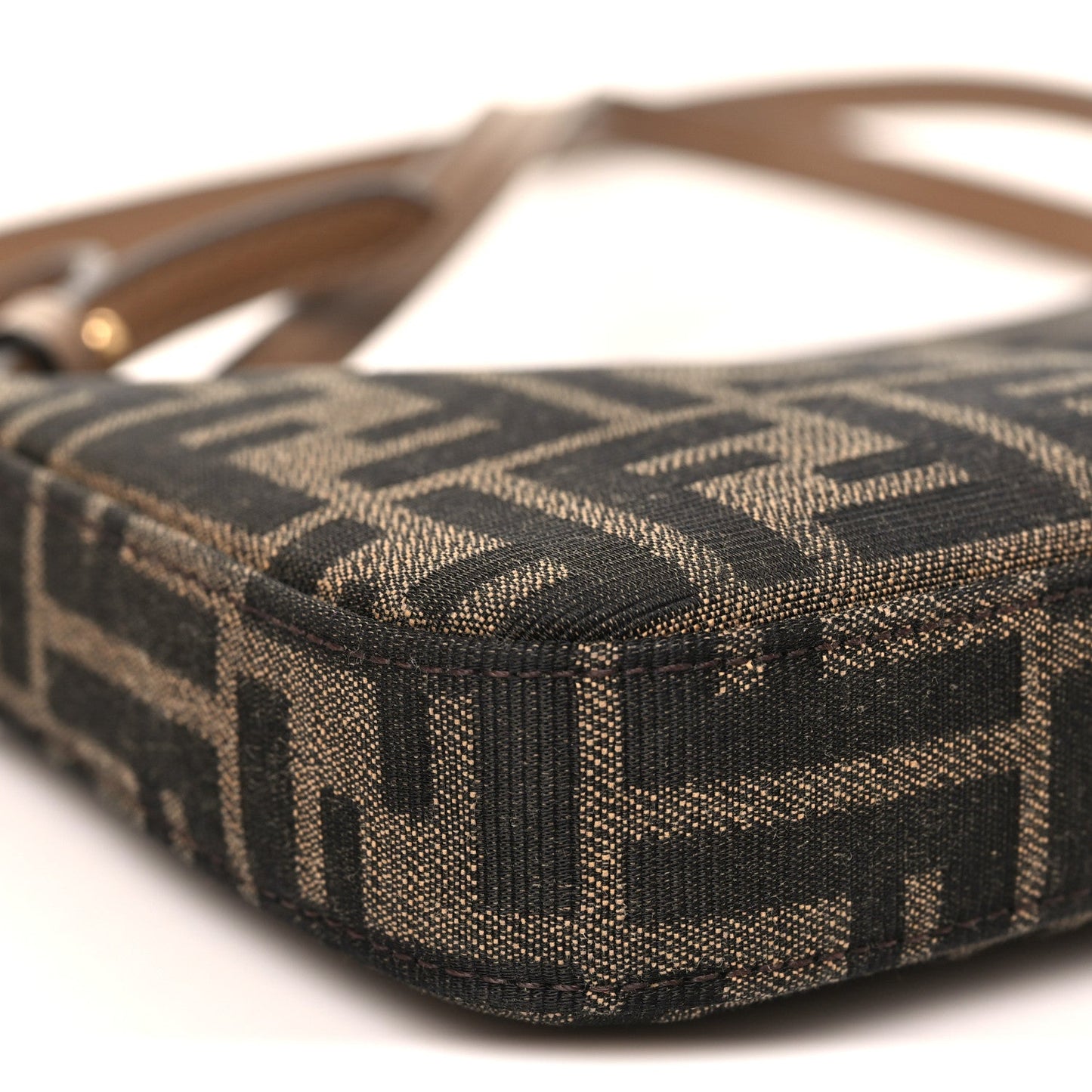 Fabric Jacquard Vitello Grace FF 1974 Baguette Pouch Tobacco Moro Sand