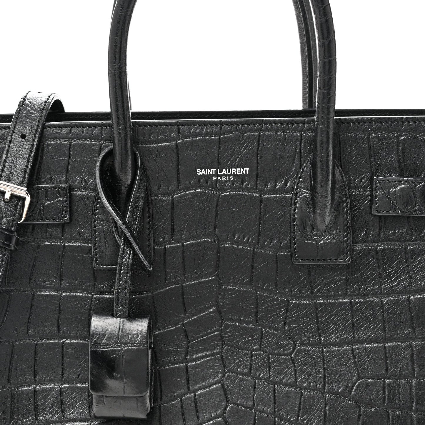 Calfskin Crocodile Embossed Baby Sac De Jour Black