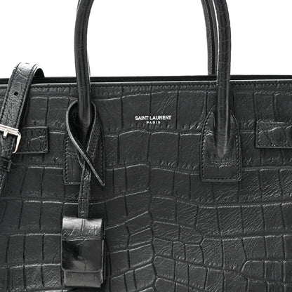 Calfskin Crocodile Embossed Baby Sac De Jour Black