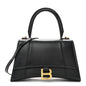 Shiny Box Calfskin Small Hourglass Top Handle Bag Black