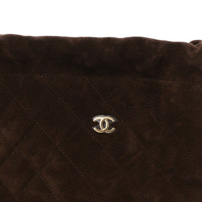 Suede Calfskin Quilted Clutch With Strap Dark Brown